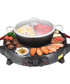 1-SOGA 2 in 1 Electric Stone Coated Grill Plate Steamboat Two Division Hotpot