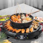 5-SOGA 2 in 1 Electric Stone Coated Grill Plate Steamboat Two Division Hotpot