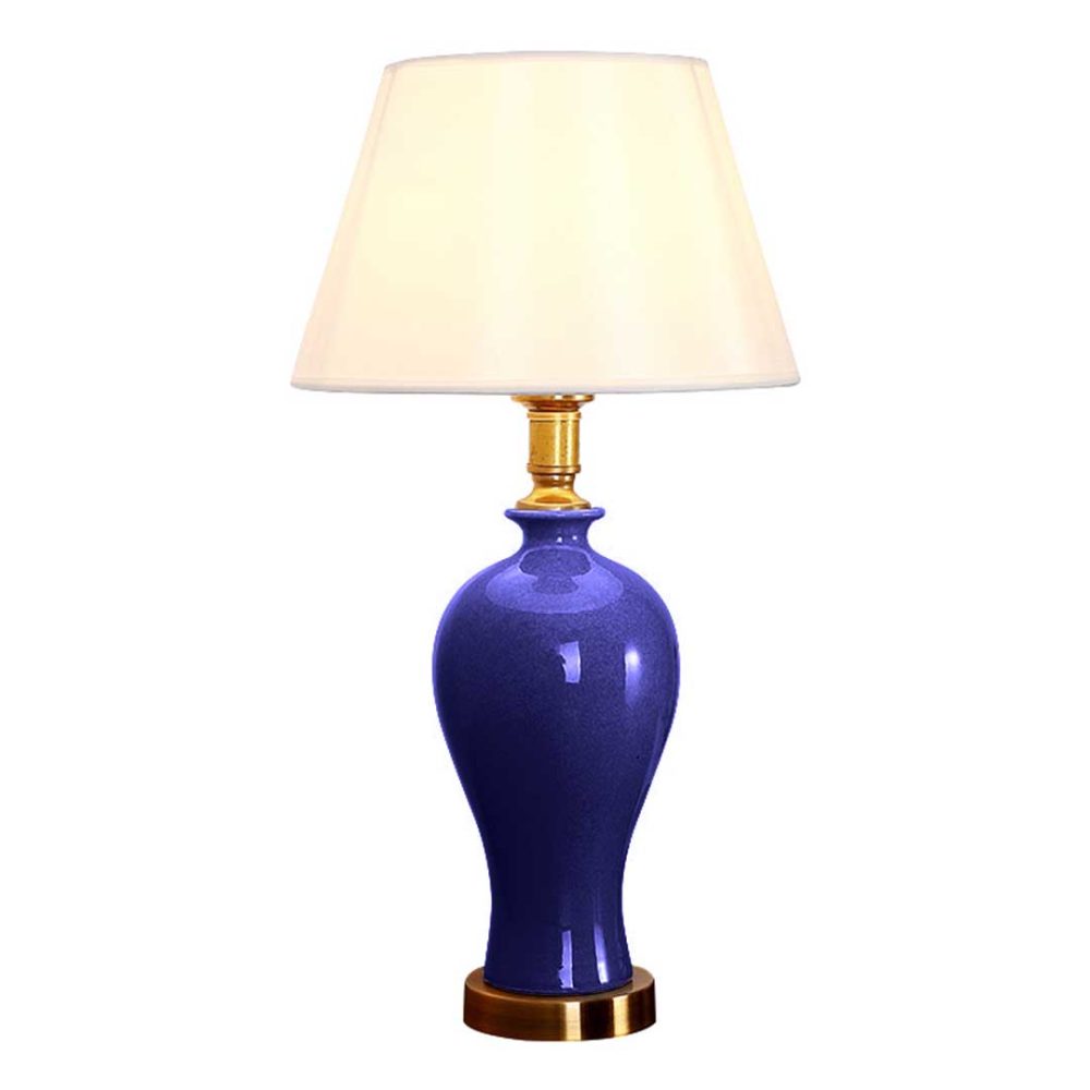 1-SOGA Blue Ceramic Oval Table Lamp with Gold Metal Base