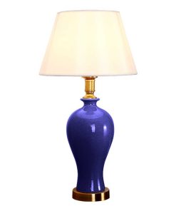 1-SOGA Blue Ceramic Oval Table Lamp with Gold Metal Base