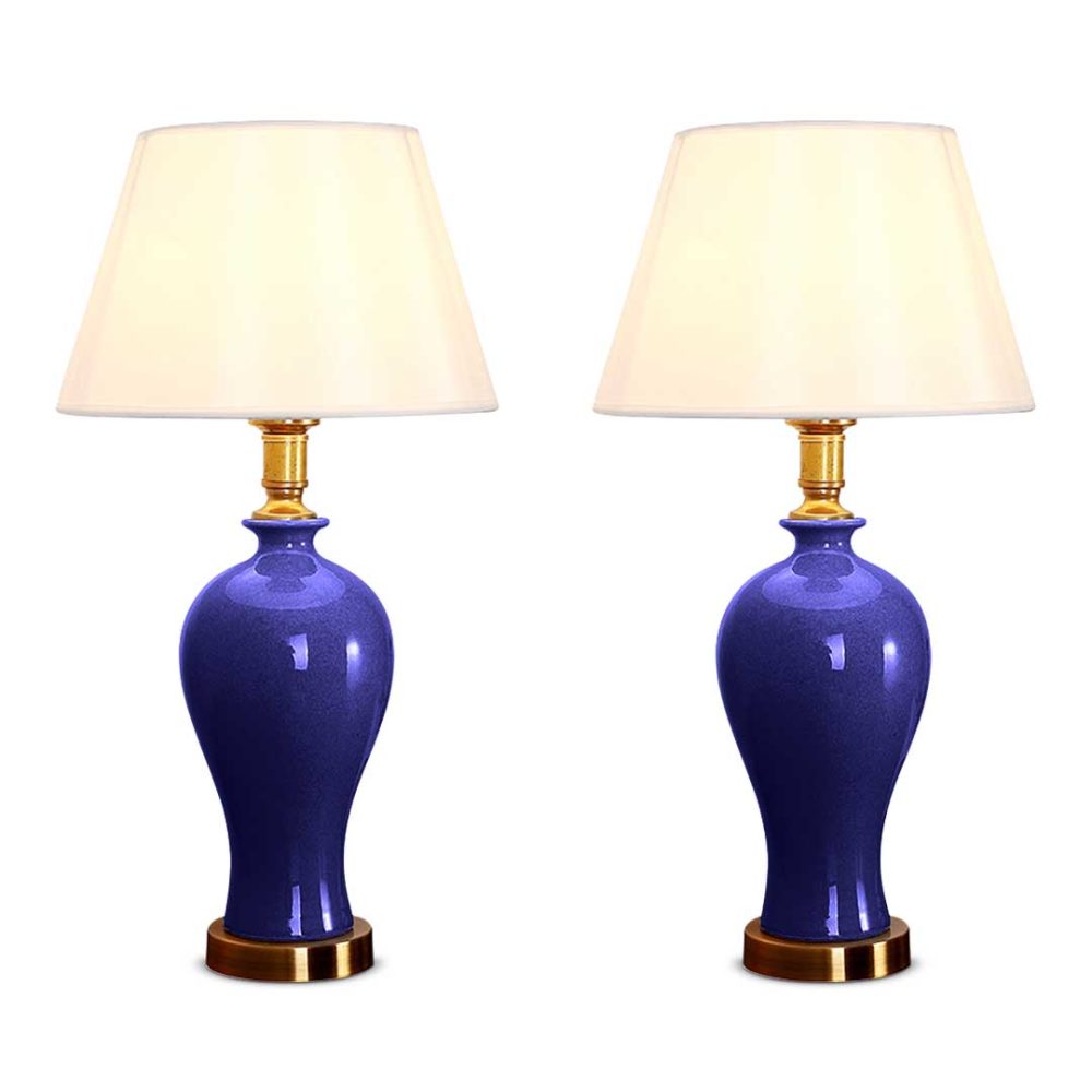 1-SOGA 2X Blue Ceramic Oval Table Lamp with Gold Metal Base