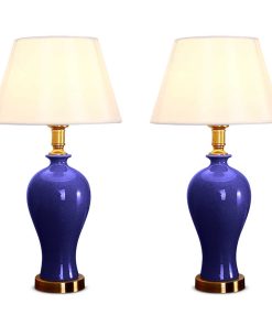 1-SOGA 2X Blue Ceramic Oval Table Lamp with Gold Metal Base
