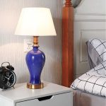 5-SOGA 2X Blue Ceramic Oval Table Lamp with Gold Metal Base