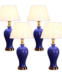 1-SOGA 4X Blue Ceramic Oval Table Lamp with Gold Metal Base
