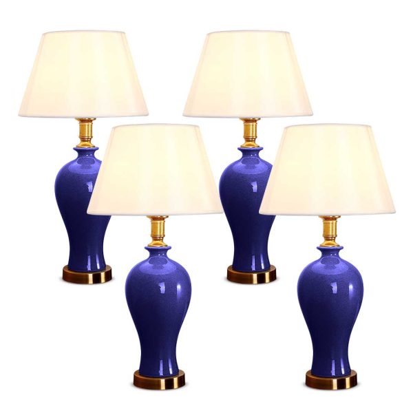 1-SOGA 4X Blue Ceramic Oval Table Lamp with Gold Metal Base