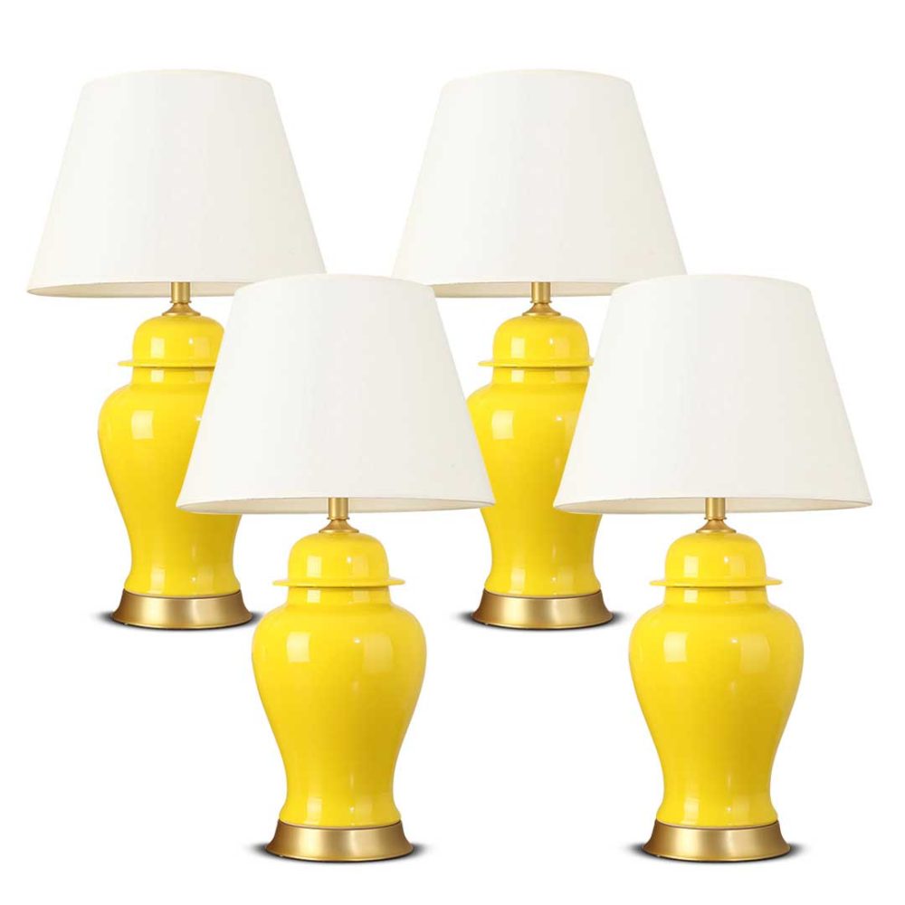 1-SOGA 4X Oval Ceramic Table Lamp with Gold Metal Base Desk Lamp Yellow