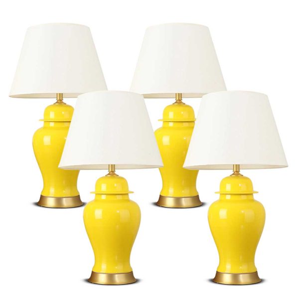 1-SOGA 4X Oval Ceramic Table Lamp with Gold Metal Base Desk Lamp Yellow