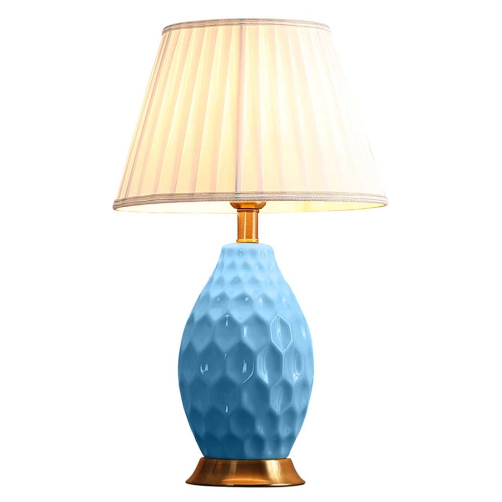 1-SOGA Textured Ceramic Oval Table Lamp with Gold Metal Base Blue