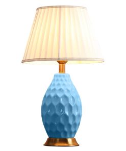 1-SOGA Textured Ceramic Oval Table Lamp with Gold Metal Base Blue