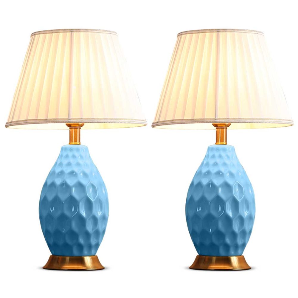 1-SOGA 2X Textured Ceramic Oval Table Lamp with Gold Metal Base Blue