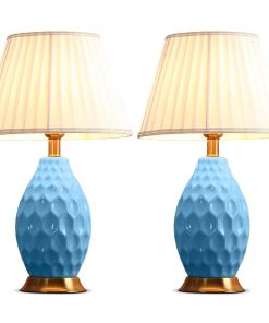 1-SOGA 2X Textured Ceramic Oval Table Lamp with Gold Metal Base Blue
