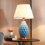 5-SOGA 2X Textured Ceramic Oval Table Lamp with Gold Metal Base Blue