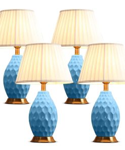 1-SOGA 4X Textured Ceramic Oval Table Lamp with Gold Metal Base Blue