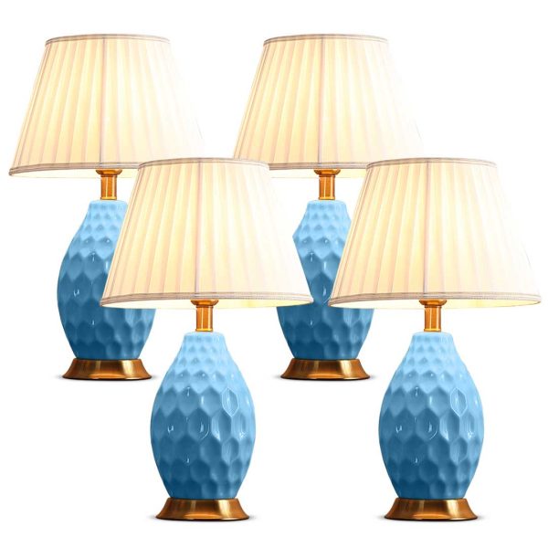 1-SOGA 4X Textured Ceramic Oval Table Lamp with Gold Metal Base Blue