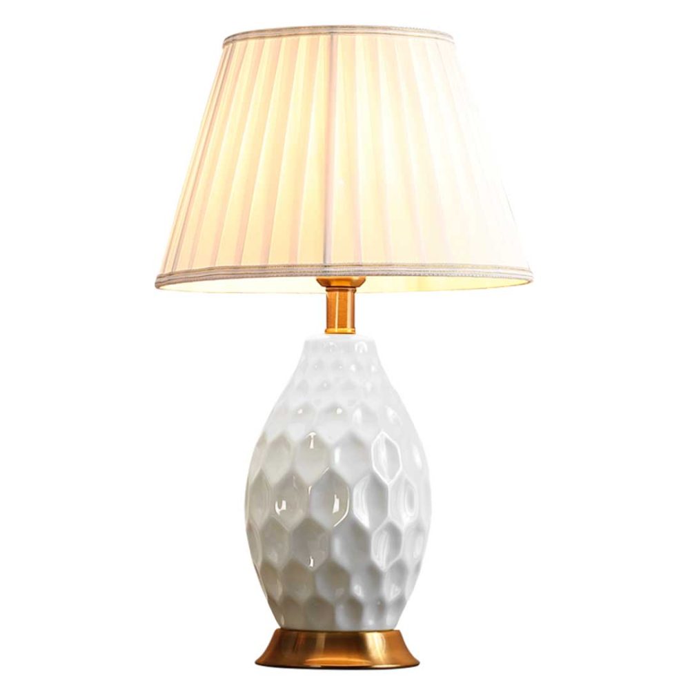 1-SOGA Textured Ceramic Oval Table Lamp with Gold Metal Base White