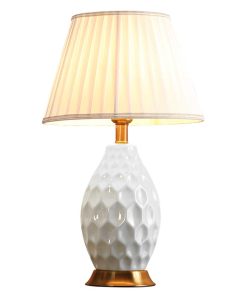 1-SOGA Textured Ceramic Oval Table Lamp with Gold Metal Base White