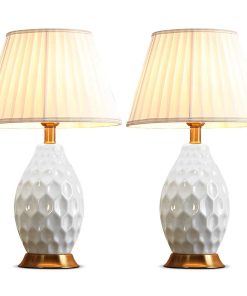 1-SOGA 2X Textured Ceramic Oval Table Lamp with Gold Metal Base White