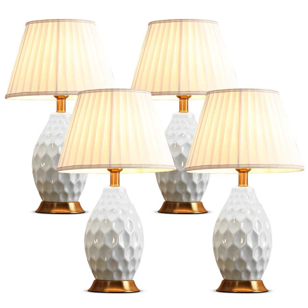 1-SOGA 4X Textured Ceramic Oval Table Lamp with Gold Metal Base White