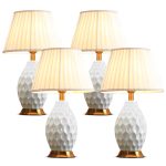 1-SOGA 4X Textured Ceramic Oval Table Lamp with Gold Metal Base White