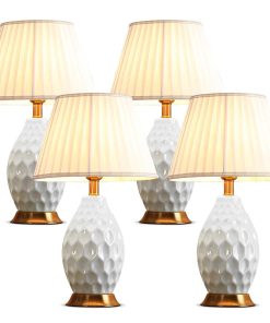 1-SOGA 4X Textured Ceramic Oval Table Lamp with Gold Metal Base White