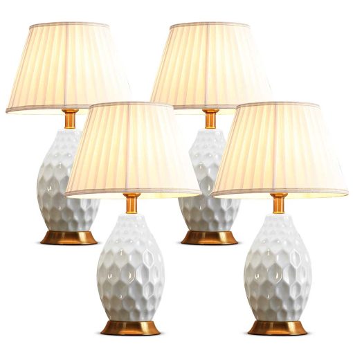 1-SOGA 4X Textured Ceramic Oval Table Lamp with Gold Metal Base White
