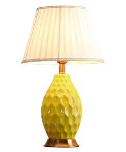 1-SOGA Textured Ceramic Oval Table Lamp with Gold Metal Base Yellow