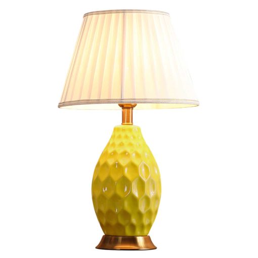 1-SOGA Textured Ceramic Oval Table Lamp with Gold Metal Base Yellow