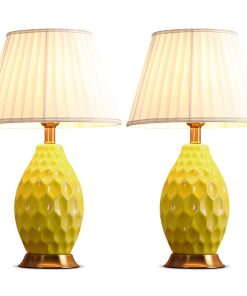 1-SOGA 2X Textured Ceramic Oval Table Lamp with Gold Metal Base Yellow