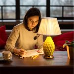 4-SOGA 2X Textured Ceramic Oval Table Lamp with Gold Metal Base Yellow