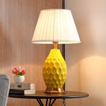 5-SOGA 2X Textured Ceramic Oval Table Lamp with Gold Metal Base Yellow