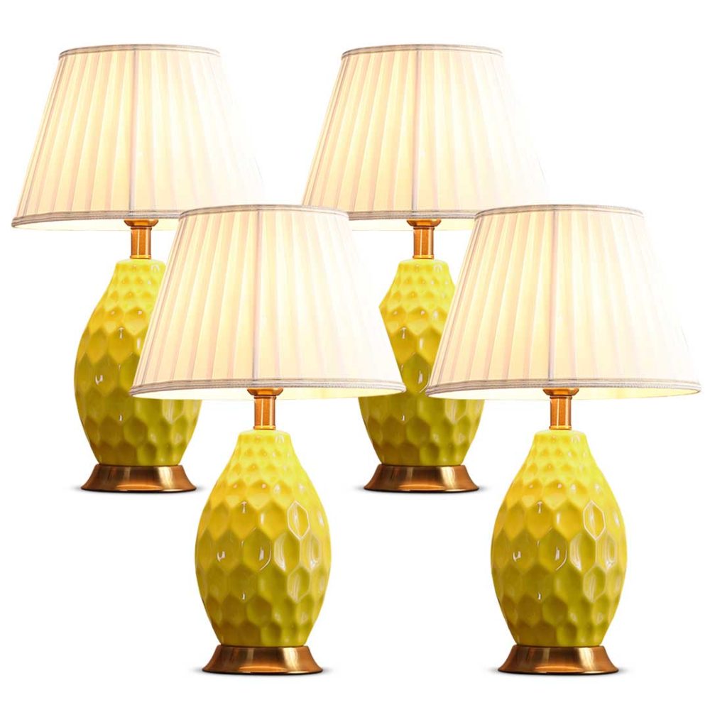 1-SOGA 4X Textured Ceramic Oval Table Lamp with Gold Metal Base Yellow