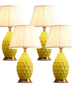 1-SOGA 4X Textured Ceramic Oval Table Lamp with Gold Metal Base Yellow