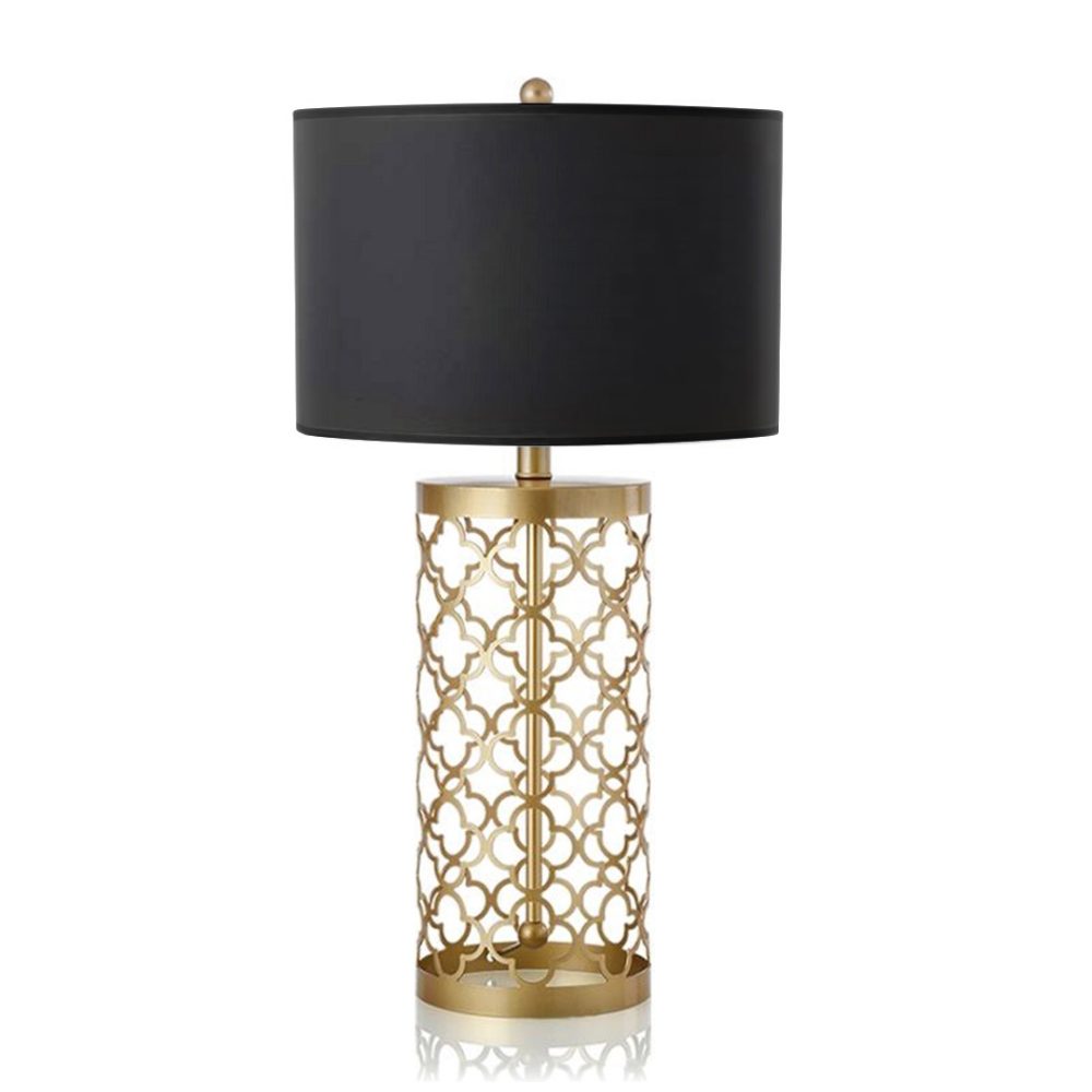 1-SOGA Golden Hollowed Out Base Table Lamp with Dark Shade