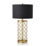 1-SOGA Golden Hollowed Out Base Table Lamp with Dark Shade