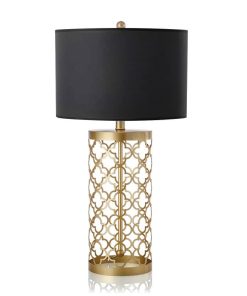 1-SOGA Golden Hollowed Out Base Table Lamp with Dark Shade