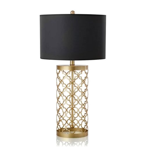 1-SOGA Golden Hollowed Out Base Table Lamp with Dark Shade