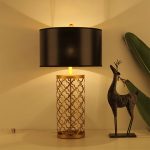 7-SOGA Golden Hollowed Out Base Table Lamp with Dark Shade