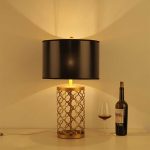 8-SOGA Golden Hollowed Out Base Table Lamp with Dark Shade