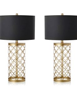1-SOGA 2X Golden Hollowed Out Base Table Lamp with Dark Shade