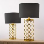 4-SOGA 2X Golden Hollowed Out Base Table Lamp with Dark Shade