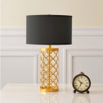 5-SOGA 2X Golden Hollowed Out Base Table Lamp with Dark Shade