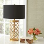 6-SOGA 2X Golden Hollowed Out Base Table Lamp with Dark Shade