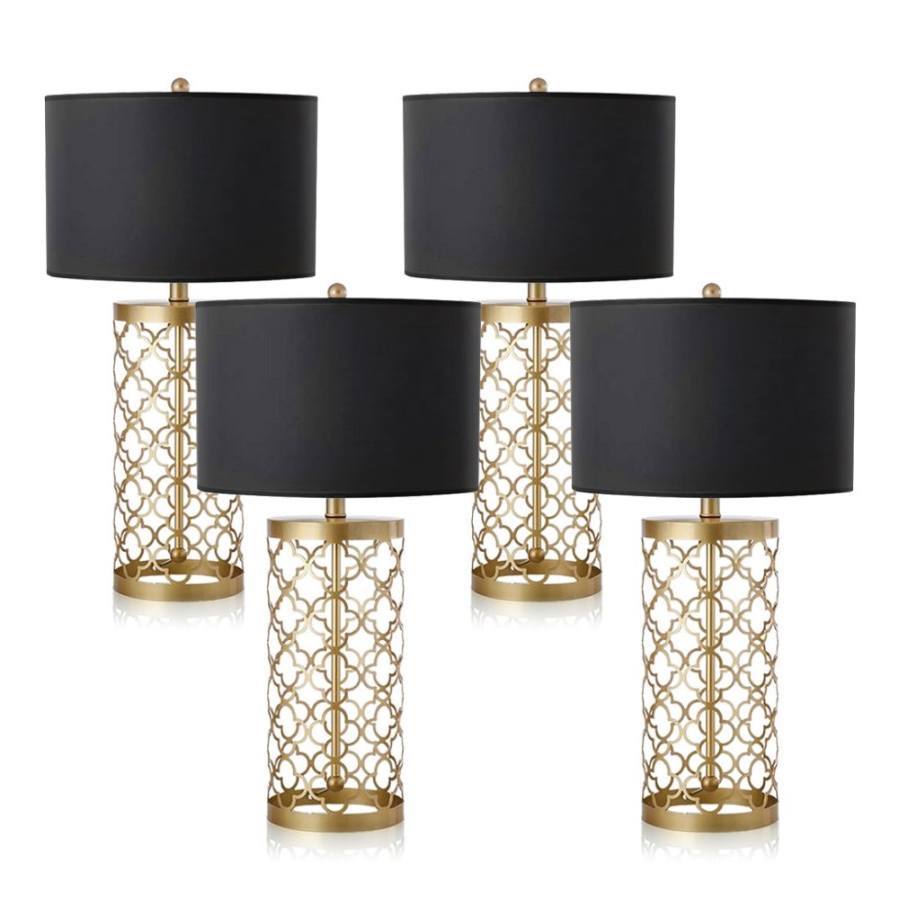 1-SOGA 4X Golden Hollowed Out Base Table Lamp with Dark Shade