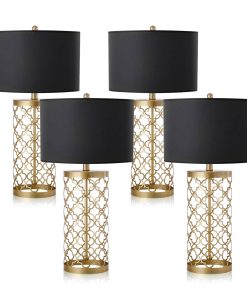 1-SOGA 4X Golden Hollowed Out Base Table Lamp with Dark Shade