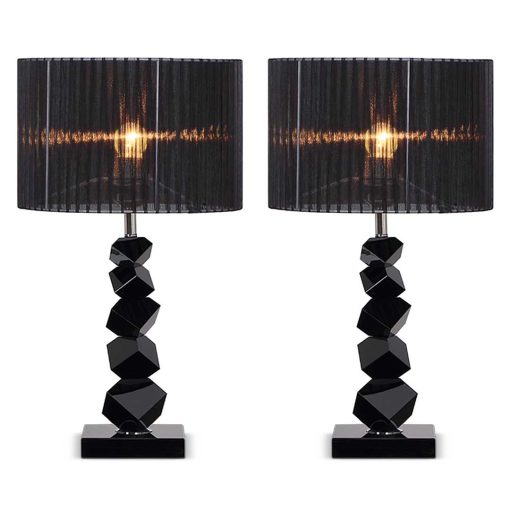 1-SOGA 2X 55cm Black Table Lamp with Dark Shade LED Desk Lamp