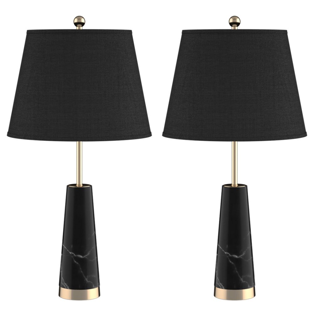1-SOGA 2X 68cm Black Marble Bedside Desk Table Lamp Living Room Shade with Cone Shape Base