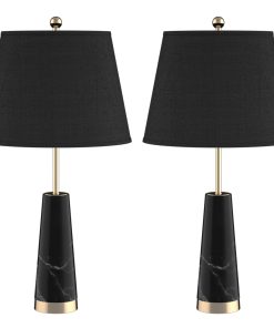 1-SOGA 2X 68cm Black Marble Bedside Desk Table Lamp Living Room Shade with Cone Shape Base