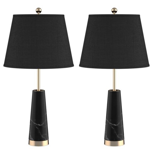 1-SOGA 2X 68cm Black Marble Bedside Desk Table Lamp Living Room Shade with Cone Shape Base