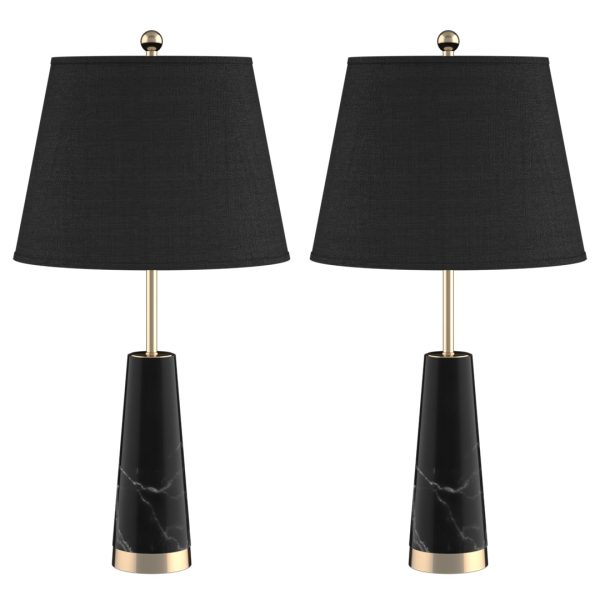 1-SOGA 2X 68cm Black Marble Bedside Desk Table Lamp Living Room Shade with Cone Shape Base