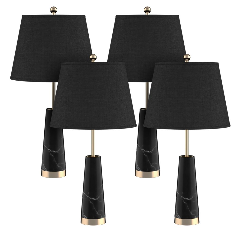 1-SOGA 4X 68cm Black Marble Bedside Desk Table Lamp Living Room Shade with Cone Shape Base